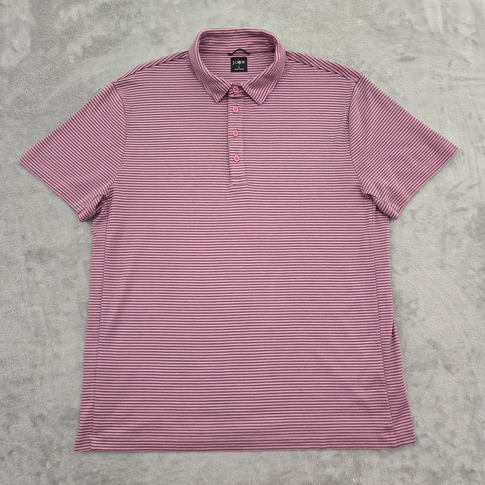 J Crew Performance Polo Shirt Mens L Pink Stripe Coolmax Classic Fit Stretch